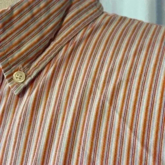 Sonoma Men’s LS Button Down Shirt Orange Blue White Striped Sz Large 100% Cotton - Picture 2 of 7